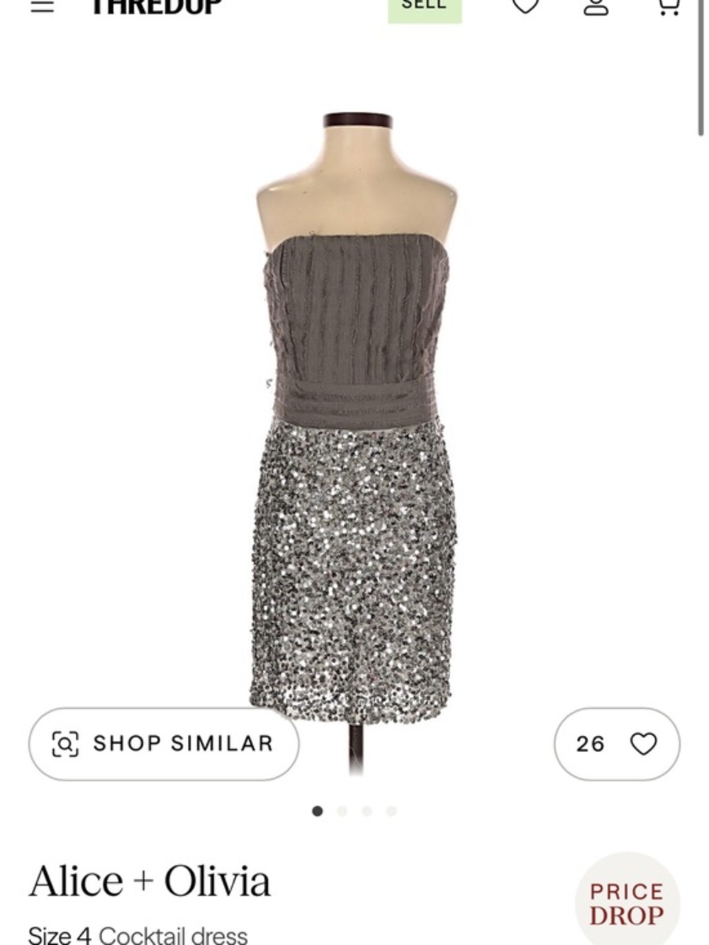 Strapless Sequin Cocktail Dress in Charcoal Gray
